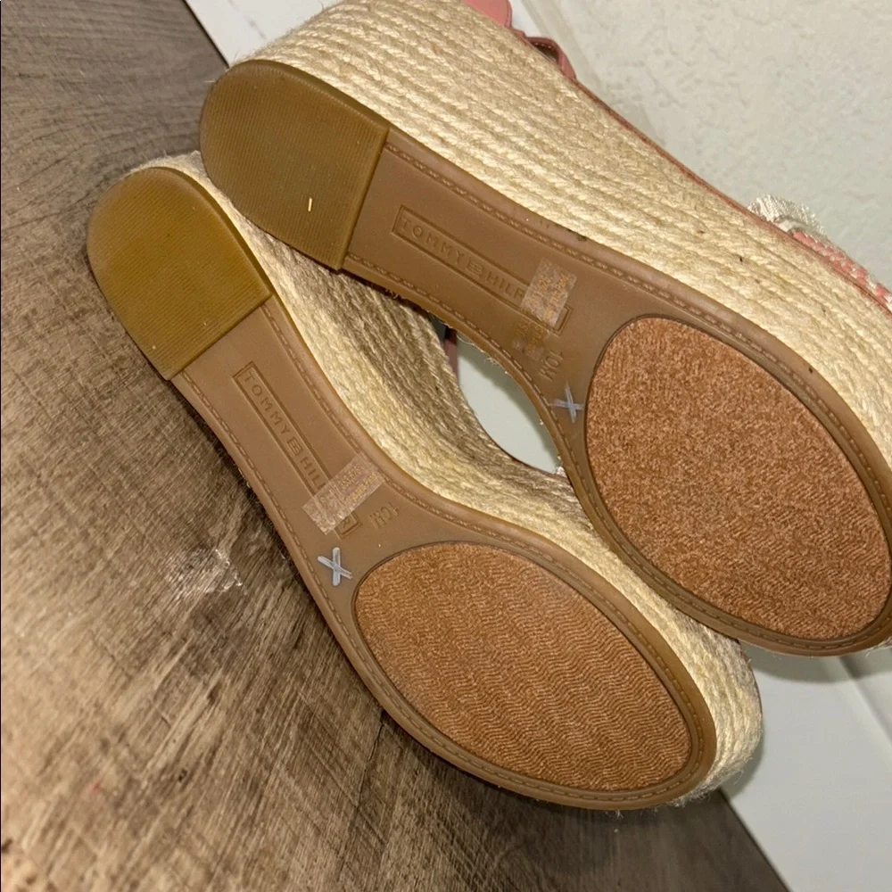 Tommy Hilfiger Pink and Cream Wedge Sandals with Ankle Strap nwot